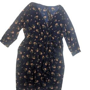Navy Floral Long Sleeve Dress